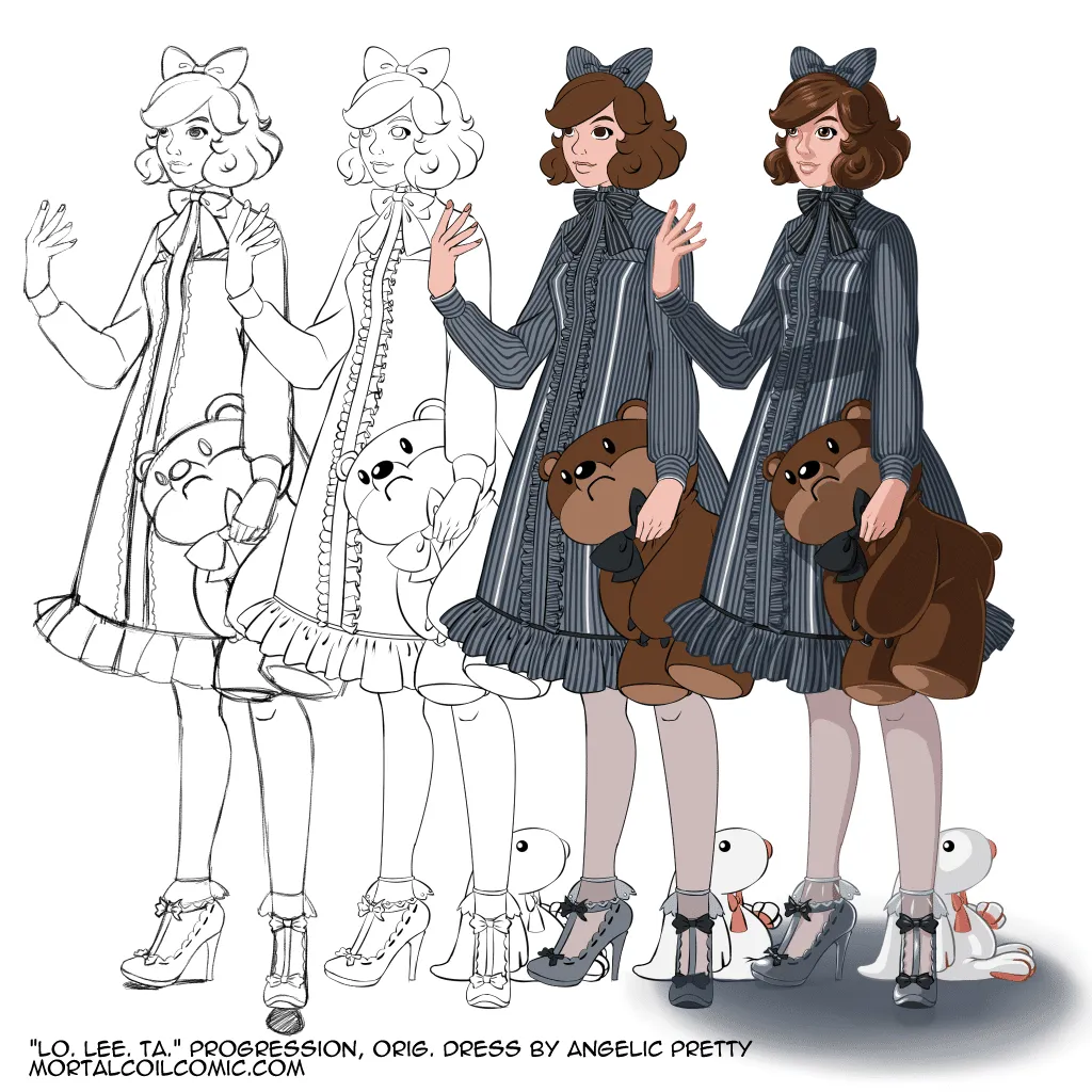 Lolita Fashion #27 Progression Rough Sketch to Final Lo. Lee. Ta.