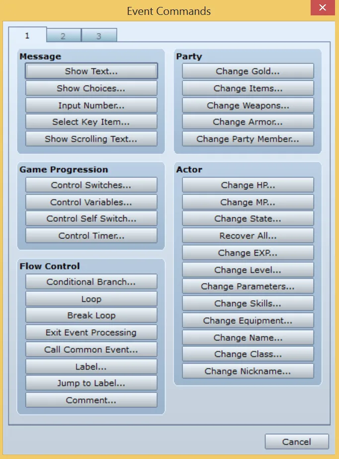 RPG Maker Command List