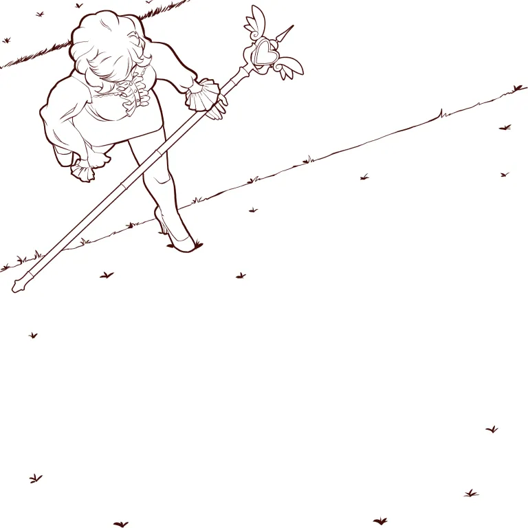 Inked Magical Girl Kamiko with Heart Wing Staff | This Mortal Coil Webcomic