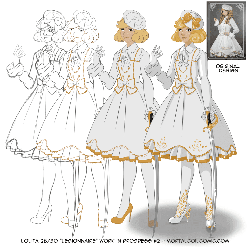 French Lolita Legionnaire Rough Sketch to Final Progression