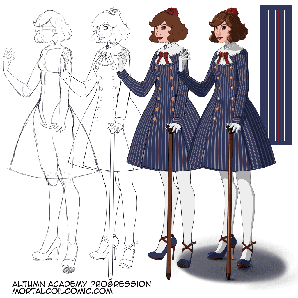 Lolita Fashion #26 Autumn Academy by Dear Celine Rough Sketch to Final Progression